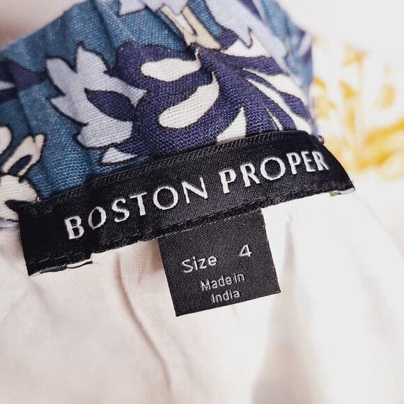 Boston Proper Patchwork Wide Leg Pants Linen 4 Arizona Paisley Floral Side Slits - Picture 6 of 13